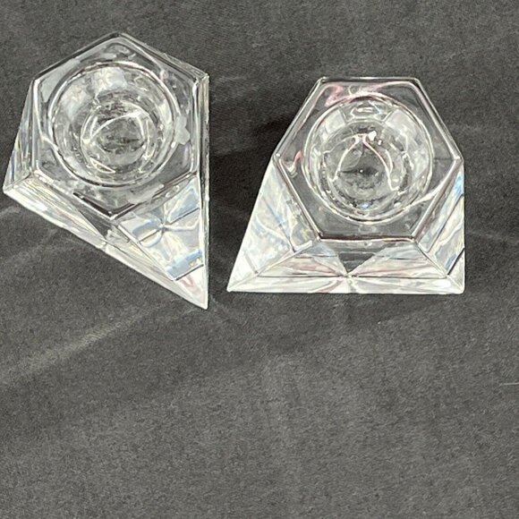 VILLEROY & BOCH GLASS TAPER CANDLESTICK HOLDERS PRISM CLEAR ART GLASS 5" PAIR - Picture 6 of 7